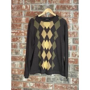 Murano Chocolate Brown Wool Long Sleeve Shirt Mens XL Crew Neck Geometric Prep